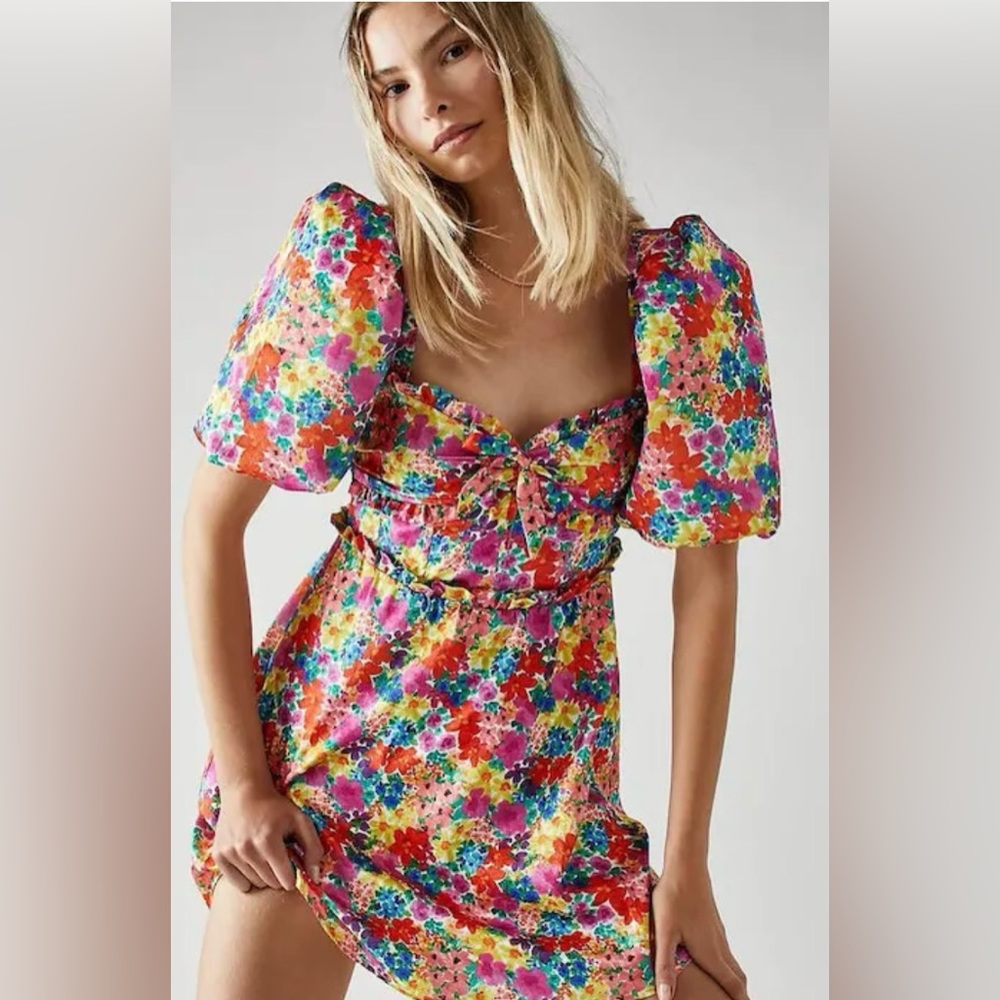 For Love & Lemons Merrill Puff Sleeve Mini Dress Floral